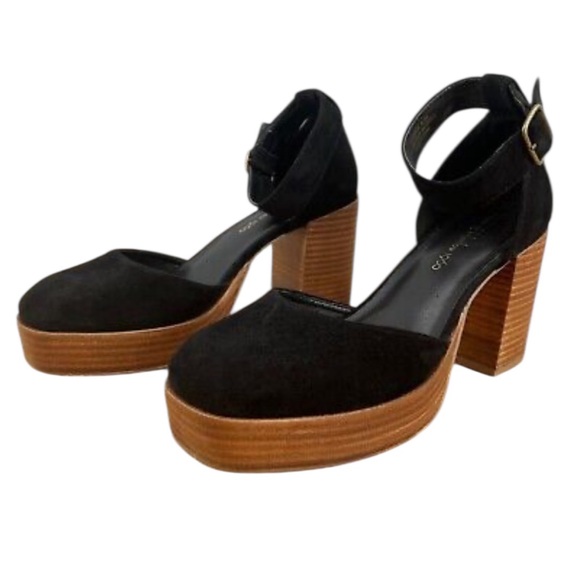 House of Harlow 1960 Tanner black faux suede closed toe platform block heels 70s - Picture 1 of 9